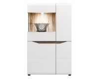 Display cabinet LIONEL 84 cm, 4 doors, truffle sonoma oak with white gloss fronts