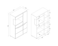 Display cabinet LIONEL 84 cm, 4 doors, truffle sonoma oak with white gloss fronts