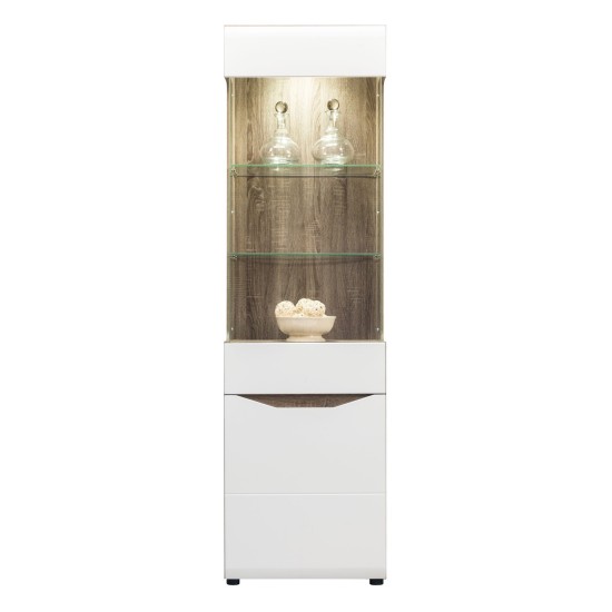 Display cabinet LIONEL 56 cm, 2 doors, truffle sonoma oak with white gloss fronts
