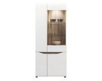 Display cabinet LIONEL 80 cm, 4 doors, truffle sonoma oak with white gloss fronts