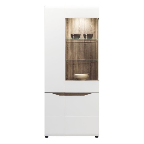 Display cabinet LIONEL 80 cm, 4 doors, truffle sonoma oak with white gloss fronts