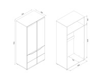Wardrobe LIONEL 90 cm, 2 doors, truffle sonoma oak with white gloss fronts
