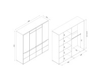 Шкаф распашной LIONEL 198 см, 4 двери, с зеркалом, дуб сонома трюфель, фасады белый глянец