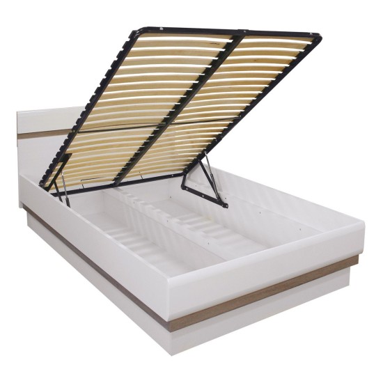 Bed LIONEL 140 x 200, with storage box, truffle sonoma oak and white gloss
