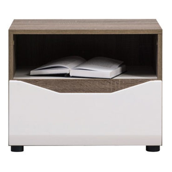 Bedside table LIONEL 55 cm, 1 drawer, truffle sonoma oak with white gloss fronts Bedside table LIONEL 55 cm, 1 drawer, truffle sonoma oak with white gloss fronts