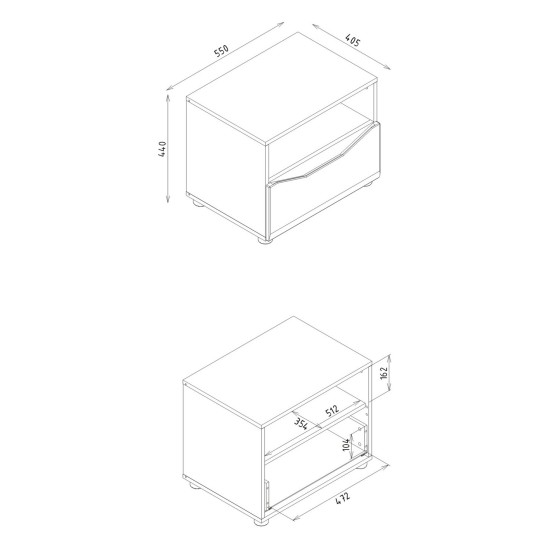 Bedside table LIONEL 55 cm, 1 drawer, truffle sonoma oak with white gloss fronts Bedside table LIONEL 55 cm, 1 drawer, truffle sonoma oak with white gloss fronts