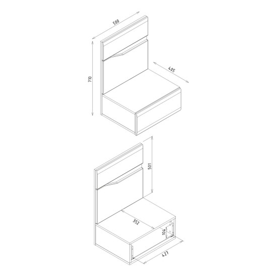 Bedside table LIONEL 50 cm, 1 drawer, left-hand, truffle sonoma oak with white gloss fronts Bedside table LIONEL 50 cm, 1 drawer, left-hand, truffle sonoma oak with white gloss fronts