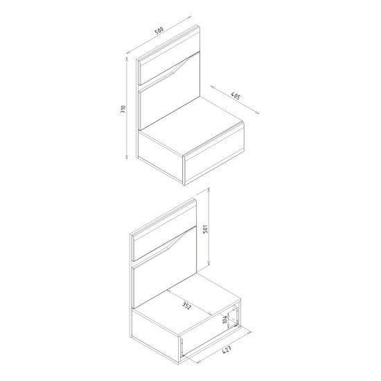 Bedside table LIONEL 50 cm, 1 drawer, right-hand, truffle sonoma oak with white gloss fronts Bedside table LIONEL 50 cm, 1 drawer, right-hand, truffle sonoma oak with white gloss fronts