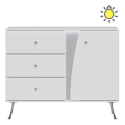 Chest of drawers LUXOR 110 cm, white and white gloss with white gloss fronts