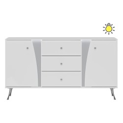 Chest of drawers LUXOR 160 cm, white and white gloss with white gloss fronts
