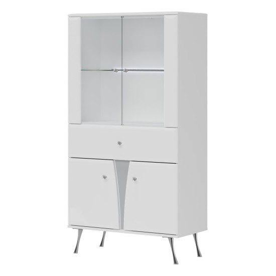 Display cabinet LUXOR 83 cm, white and white gloss with white gloss fronts