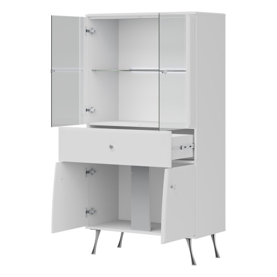 Display cabinet LUXOR 83 cm, white and white gloss with white gloss fronts