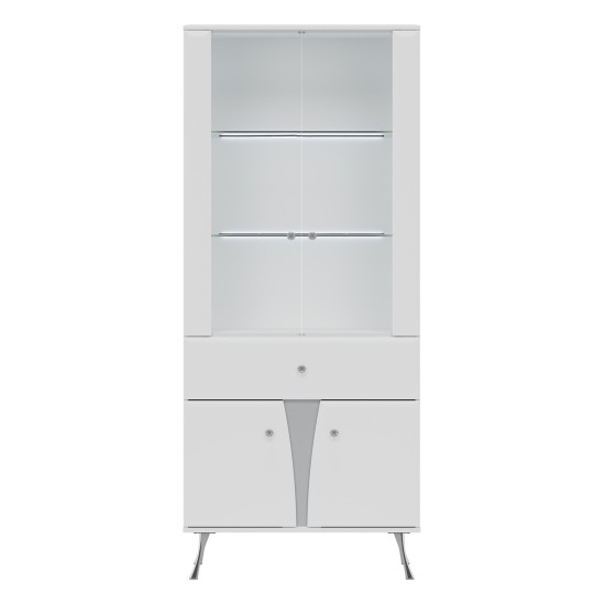 Display cabinet LUXOR 83 cm, white and white gloss with white gloss fronts