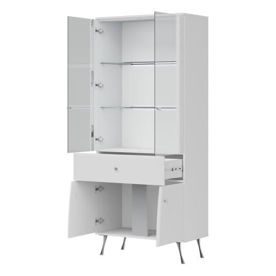 Display cabinet LUXOR 83 cm, white and white gloss with white gloss fronts