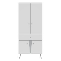 Wardrobe LUXOR 83 cm, white and white gloss with white gloss fronts