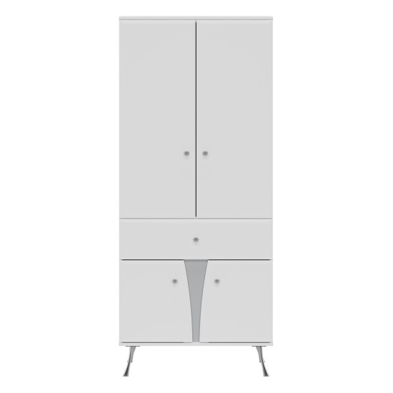 Wardrobe LUXOR 83 cm, white and white gloss with white gloss fronts