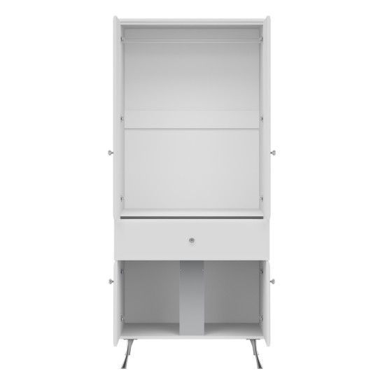 Wardrobe LUXOR 83 cm, white and white gloss with white gloss fronts