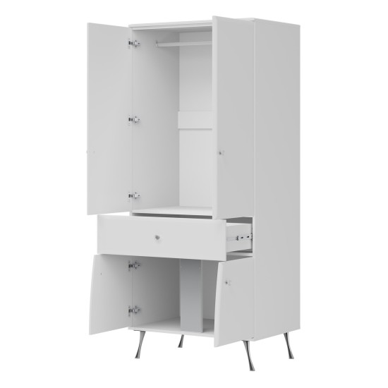 Wardrobe LUXOR 83 cm, white and white gloss with white gloss fronts