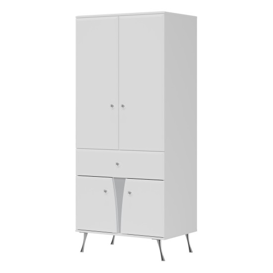 ארון בגדים LUXOR 83, לבן ולבן מבריק עם חזיתות לבן מבריק