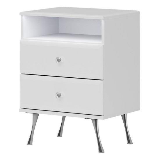 שידת לילה LUXOR LX11 50, לבן ולבן מבריק עם חזיתות לבן מבריק שידת לילה LUXOR LX11 50, לבן ולבן מבריק עם חזיתות לבן מבריק