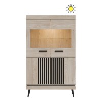 Display cabinet MATI 90 cm, 4 doors, cremona cotta oak and black