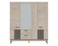 Wardrobe MATI 183 cm, 5 doors and 2 drawers, with mirror, cremona cotta oak and black