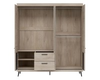 Wardrobe MATI 183 cm, 5 doors and 2 drawers, with mirror, cremona cotta oak and black