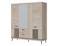 Wardrobe MATI 183 cm, 5 doors and 2 drawers, with mirror, cremona cotta oak and black