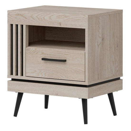 Bedside table MATI 54 cm, 1 drawer, left or right, cremona cotta oak and black