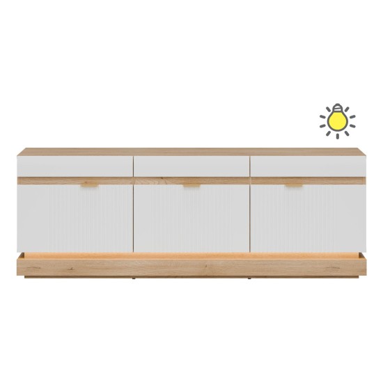 TV unit MILTON 164 cm, 3 doors, cremona torro oak with white matt fronts