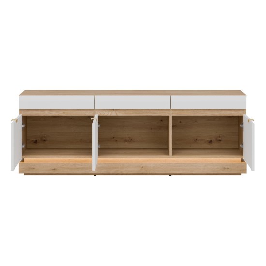 TV unit MILTON 164 cm, 3 doors, cremona torro oak with white matt fronts