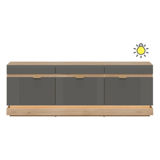 TV unit MILTON 164 cm, 3 doors, cremona torro oak with grey matt fronts TV unit MILTON 164 cm, 3 doors, cremona torro oak with grey matt fronts