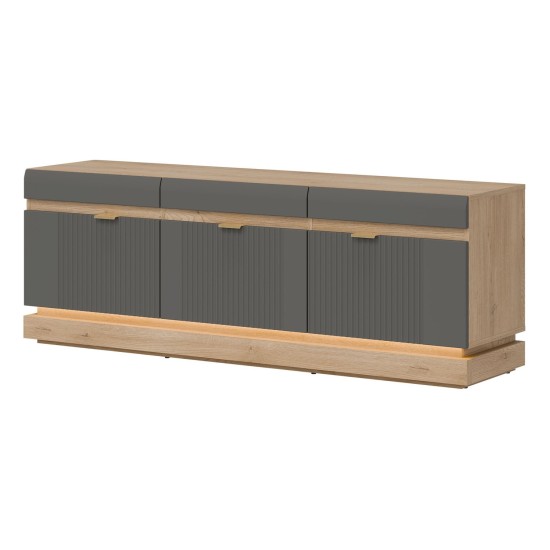 TV unit MILTON 164 cm, 3 doors, cremona torro oak with grey matt fronts TV unit MILTON 164 cm, 3 doors, cremona torro oak with grey matt fronts