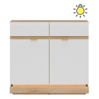 Chest of drawers MILTON 95 cm, 2 doors and 2 drawers, cremona torro oak with white matt fronts