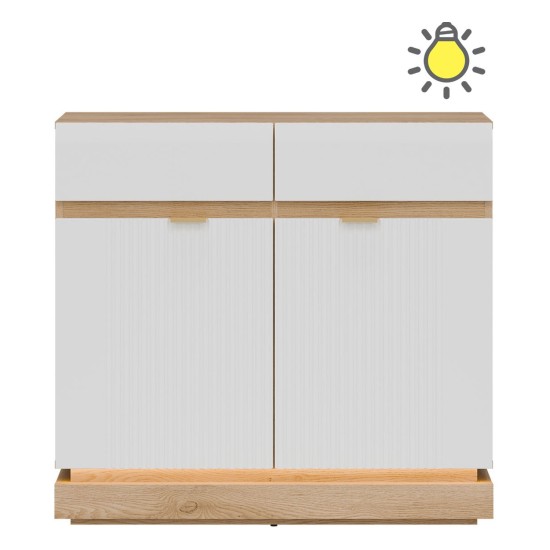 Chest of drawers MILTON 95 cm, 2 doors and 2 drawers, cremona torro oak with white matt fronts