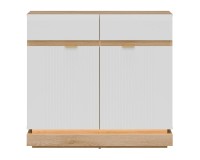 Chest of drawers MILTON 95 cm, 2 doors and 2 drawers, cremona torro oak with white matt fronts