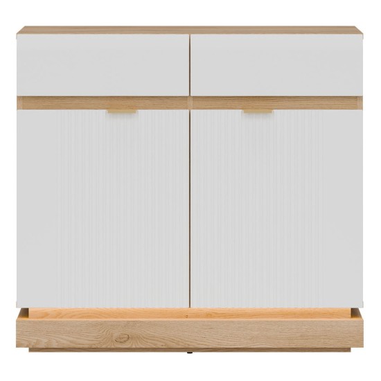 Chest of drawers MILTON 95 cm, 2 doors and 2 drawers, cremona torro oak with white matt fronts