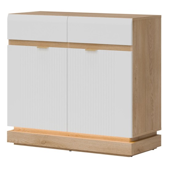 Chest of drawers MILTON 95 cm, 2 doors and 2 drawers, cremona torro oak with white matt fronts