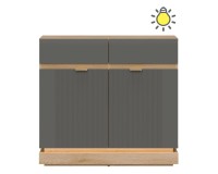 Chest of drawers MILTON 95 cm, 2 doors and 2 drawers, cremona torro oak with grey matt fronts