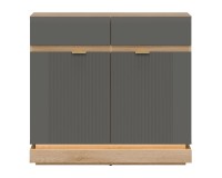 Chest of drawers MILTON 95 cm, 2 doors and 2 drawers, cremona torro oak with grey matt fronts