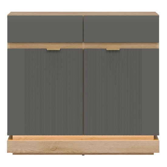 Chest of drawers MILTON 95 cm, 2 doors and 2 drawers, cremona torro oak with grey matt fronts