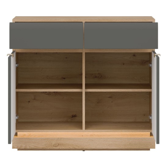 Chest of drawers MILTON 95 cm, 2 doors and 2 drawers, cremona torro oak with grey matt fronts