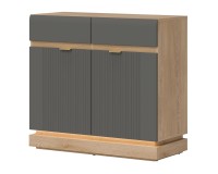 Chest of drawers MILTON 95 cm, 2 doors and 2 drawers, cremona torro oak with grey matt fronts