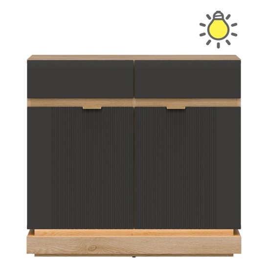 Chest of drawers MILTON 95 cm, 2 doors and 2 drawers, cremona torro oak with anthracite matt fronts