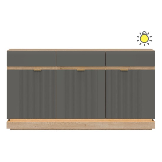 Chest of drawers MILTON 164 cm, 3 doors and 3 drawers, cremona torro oak with grey matt fronts