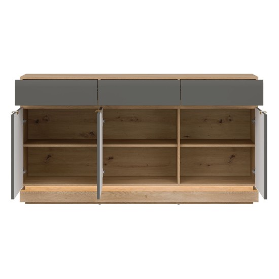 Chest of drawers MILTON 164 cm, 3 doors and 3 drawers, cremona torro oak with grey matt fronts