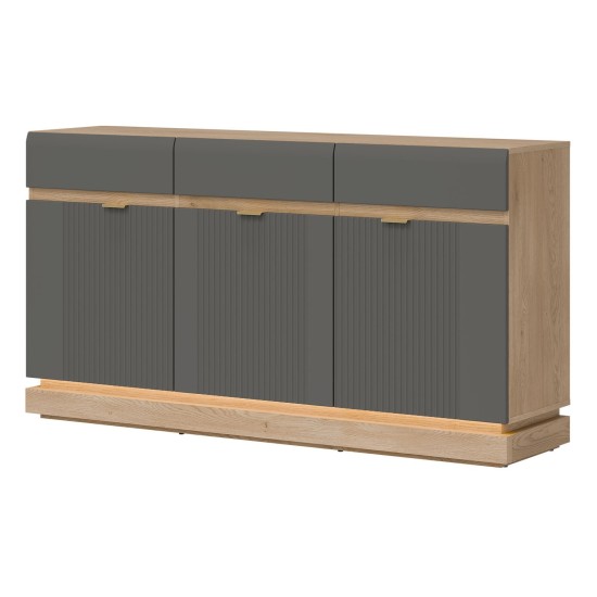 Chest of drawers MILTON 164 cm, 3 doors and 3 drawers, cremona torro oak with grey matt fronts