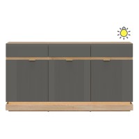 Комод MILTON 164 см, 3 двери и 3 ящика, дуб кремона торро, фасады серый матовый