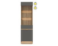 Display cabinet MILTON 54 cm, 2 doors, left or right, cremona torro oak with grey matt fronts