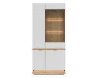 Display cabinet MILTON 88 cm, 4 doors, cremona torro oak with white matt fronts
